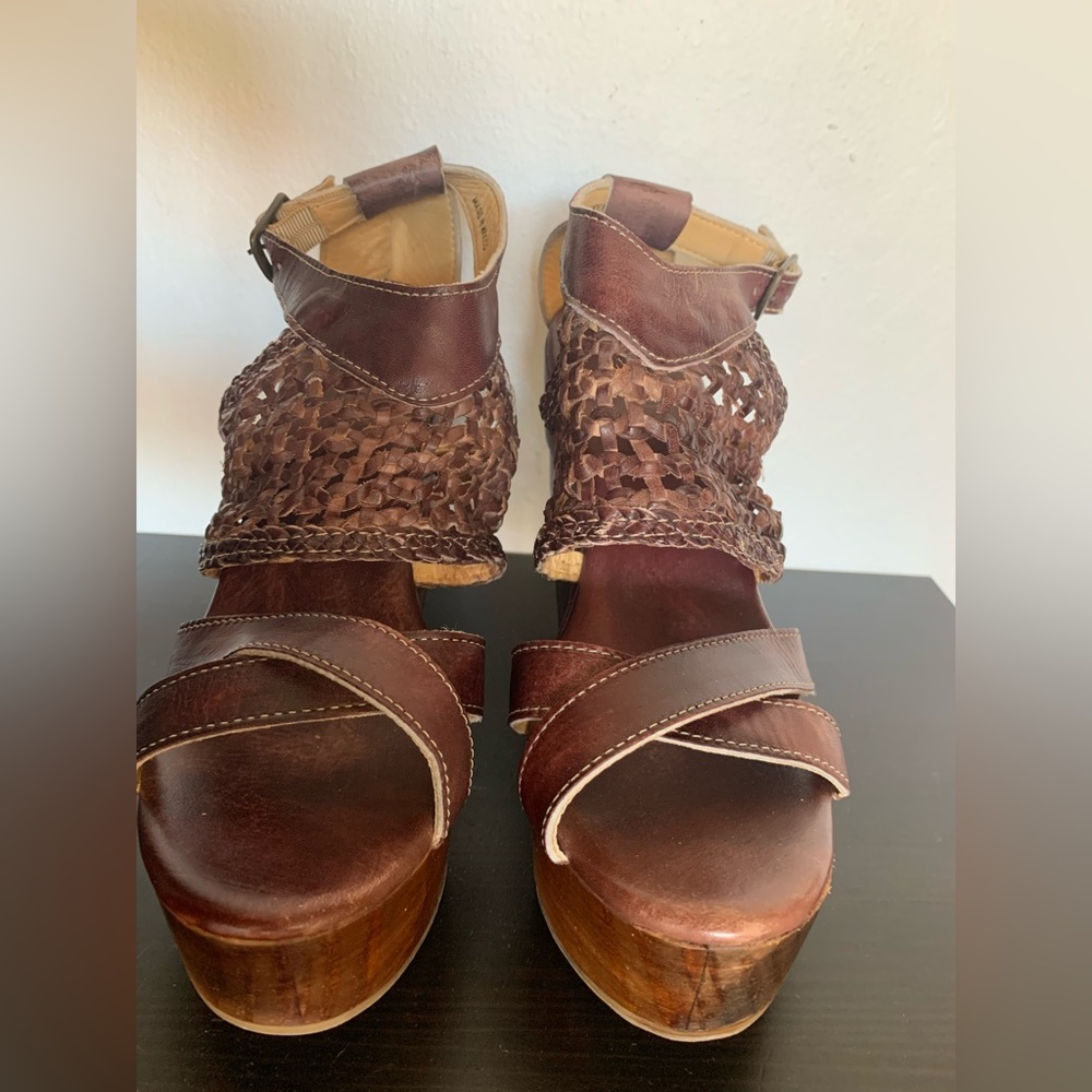 Bed Stu | 9 Cobbler Series Wedges Brown Leather wood platforms. Like new.